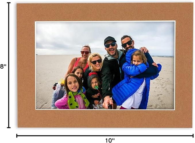 8x10 Mat Bevel Cut for 6x8 Photos - Acid Free Aged Oak Brown Precut Matboard With Backing Board and Crystal Clear, Self Seal Photo Mat Bag - For Pictures, Photos, Framing - 4-ply Thickness