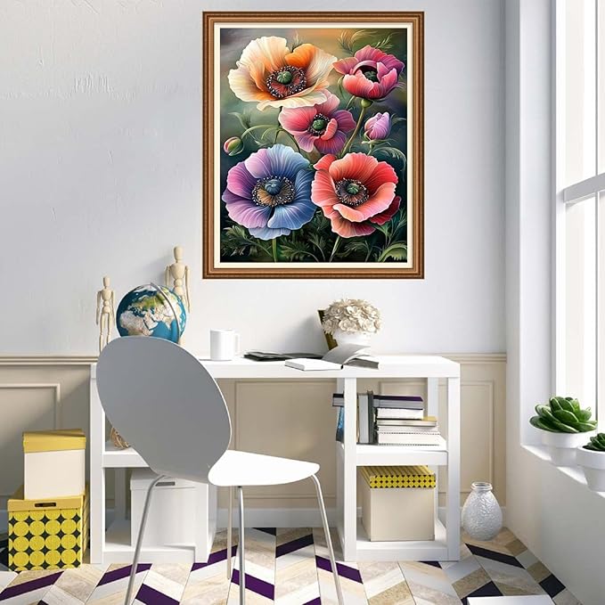 Disnesart Cross Stitch Stamped Full Embroidery Kits DIY 11CT Cotton Thread Printed DIY Needlepoint Kits Craft Needlework Set Cross-Stitch Stamped Sets-Poppy Flowers 16x20 inch
