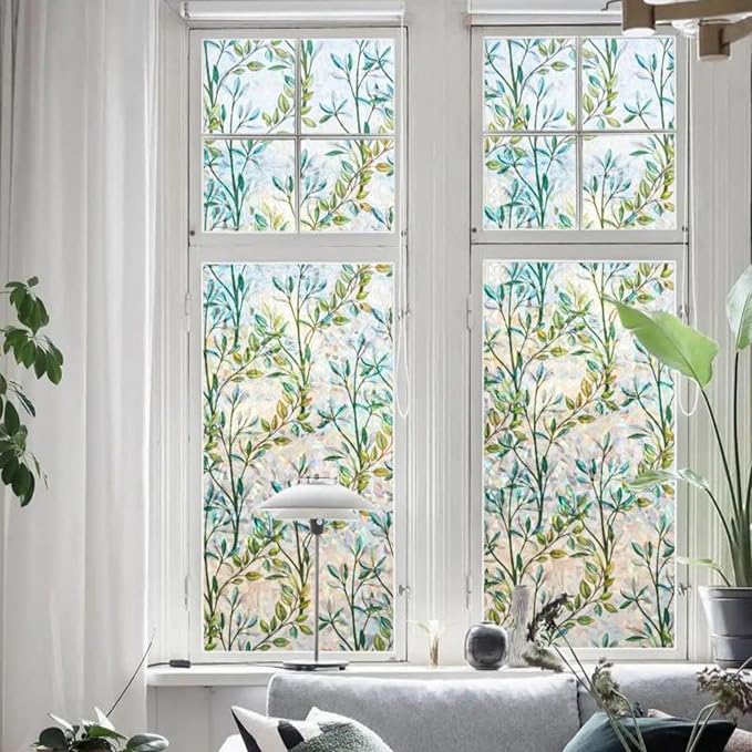 Finnez Window Privacy Film 3D Static Cling Window Film, No Glue Heat Control & 96% UV Blocking for Home Office, Decorative Frosted Glass Cover 45.2 Inch x 13.1 Feet