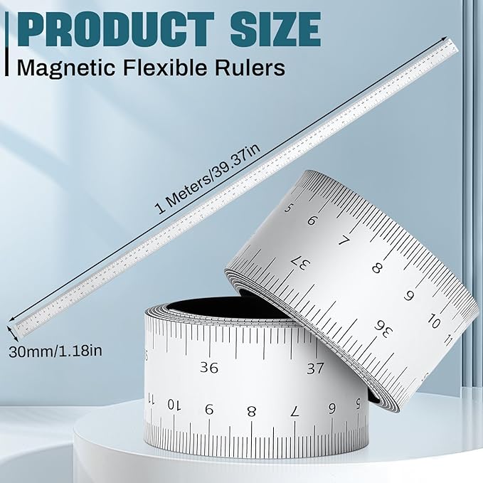 2 Pcs 39.37 Inch Magnetic Ruler Flexible Magnetic Ruler Magnet Measuring Tape with Both Inches and Centimeters, Suitable for Whiteboard, Lathes, Workshops, Table Saws, Mills, Easy to Take