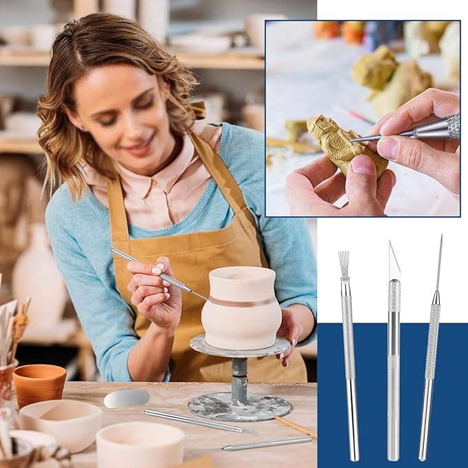 Yayatty Polymer Clay Tools, Acrylic Clay Roller, Acrylic Sheet, Rotary Cutting Mat, Round Polymer Clay Cutters with Clay Slicer Blade for Pottery and Sculpture, 42 PCS