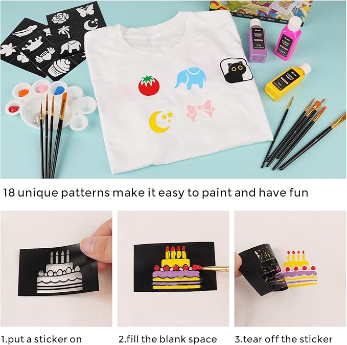 24 Colors Fabric Paint For Clothes Permanent, Soft Fabric Paint in Bottles with 10 Brushes ，Stencils& Palette,Non-Toxic Textile Paint for Shoes，Jeans ，Bags& DlY Projects(60ml/2oz)