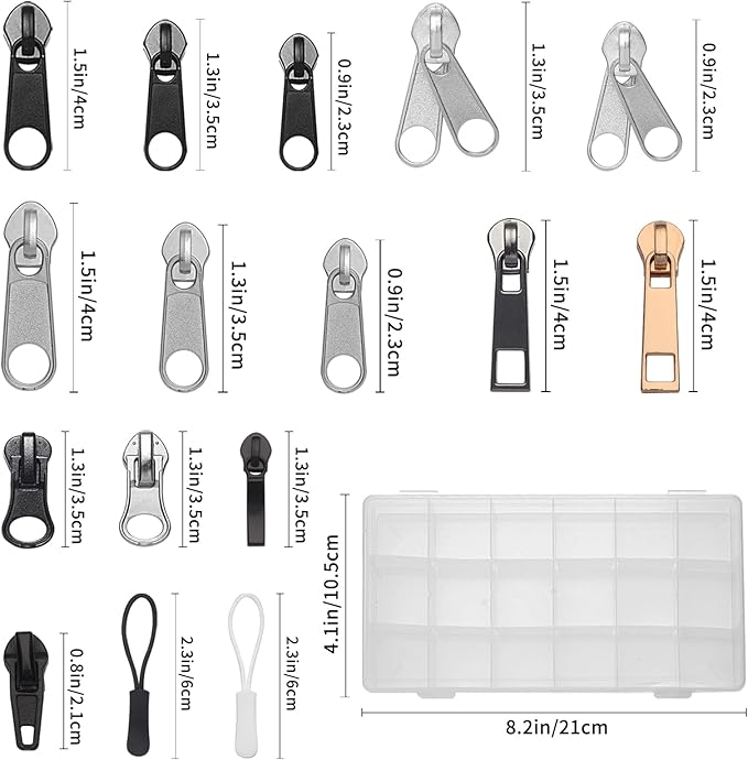 JEXZON Zipper Repair Kit (380 Pieces), #3#5#8 Zipper Slider Replacement for Clothing, Jackets, Boots, Purses, Backpacks