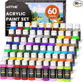 ARTME Acrylic Paint Set, 60 Colors in 2oz/60ml Bottles, Non Toxic, Waterproof, Rich Pigments Acrylic Paint for Artists, Students, Beginners Painting on Rocks Canvas Wood Clay Fabric Ceramic Crafts