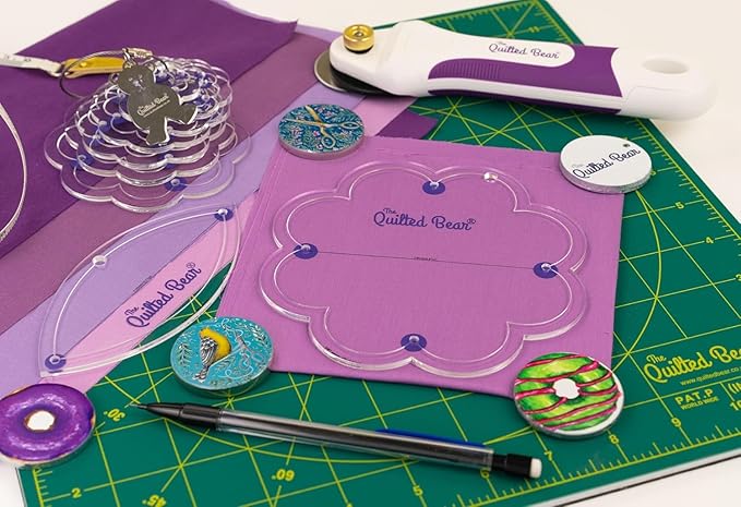 The Quilted Bear Flower Quilting Templates – 8 Clear Non-Slip Acrylic Quilt Templates for Precise Fabric Cutting & Stress-Free Machine Quilting - Ideal for Quilt & Sewing Supplies (¾–3")