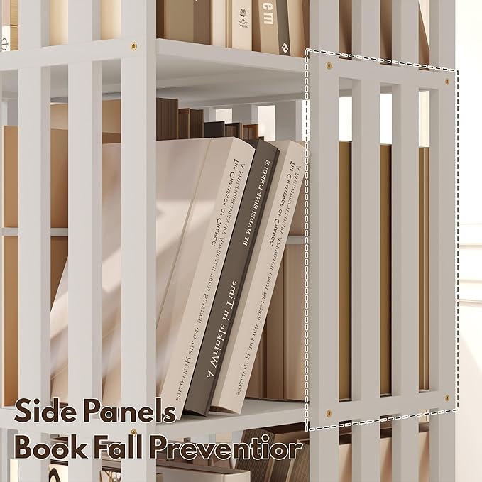 YOWOS Rotating Bookshelf Tower, 360 Display Spinning Bookcase, Bamboo Bookshelf Floor Standing Storage Rack, Wood Narrow Book Shelf Organizer for Kids&Adults (White, 6 Tier)