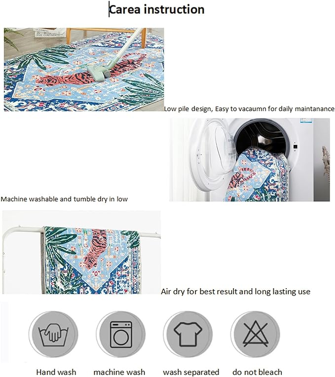 Washable Oriental Rugs Boho Vintage Tropical Jungle 5x7 Area Rugs Thin Plant Oriental Carpet for Bedroom Kitchen Dining Living Room Office Distressed Indoor Entry Floor Rug