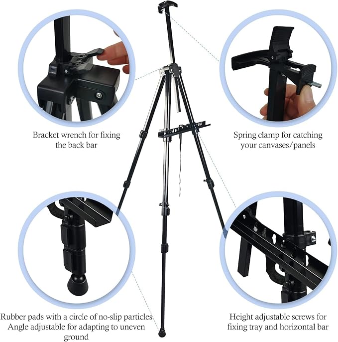 Art Easel Stand for Painting Canvases - 66-Inch Adjustable Metal for Adults Tabletop & Outdoor Use - Lightweight Portable Easel for Displaying & Drawing - Sturdy,4-Pack.