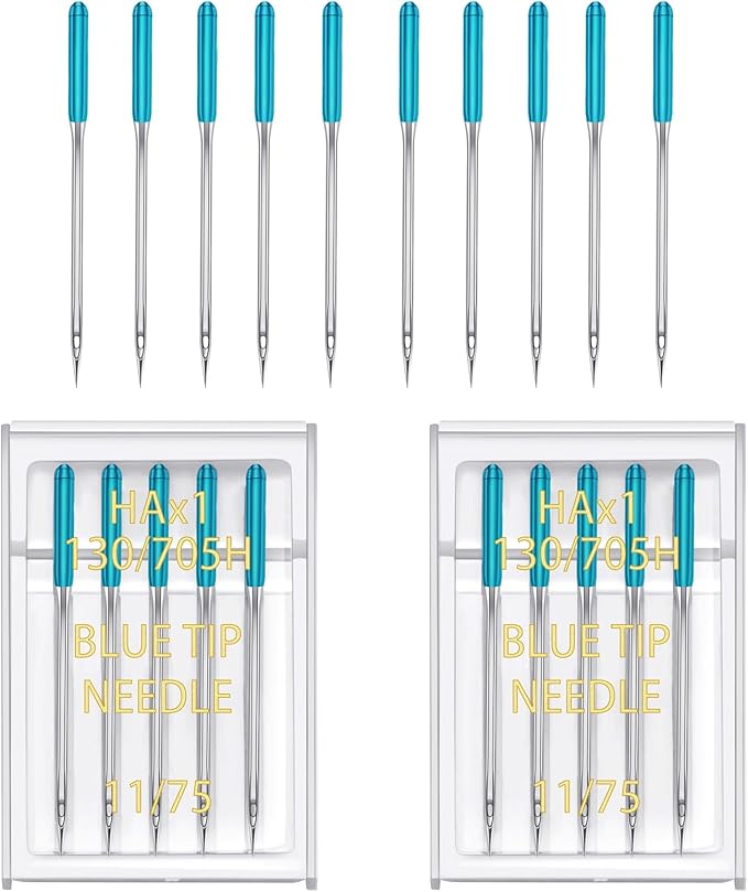 YICBOR Sewing Machine Needles, Universal Regular Point Flat Shank Sewing Needles HAX1 130/705H Compatible with Singer, Brother, Janome, Pfaff and Other Brand Sewing Machine (Blue Size 11-2pack)