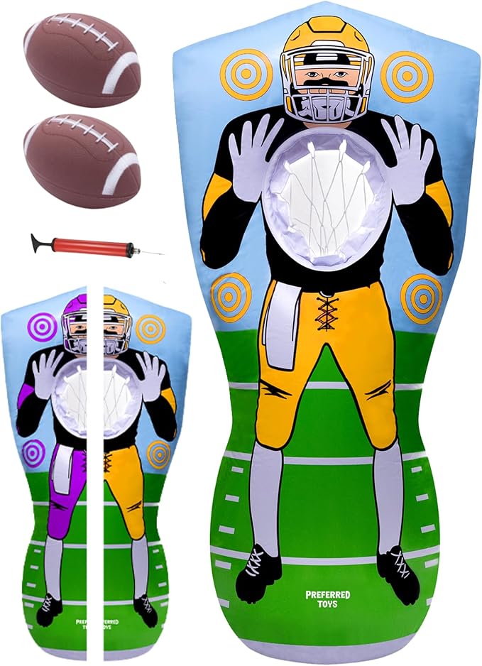 Inflatable Football Target - Double-Sided Toss Training Game with Mini Footballs - Fun Kids Throwing Football Games for Indoors, Outdoors, Birthdays, Camping, Beach - 65 Inch