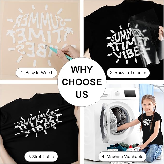 HTVRONT White HTV Heat Transfer Vinyl Bundle: 10 Pack 12"x12" Iron on for T-Shirt (1 PTFE Sheet Included), PU HTV Easy to Cut & Weed for Heat Design
