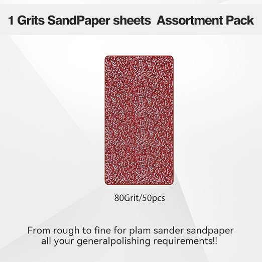 1/4 Sandpaper Sheet – 4-1/2” x 5-1/2”, P80 Grit, Red Aluminum Oxide, Plain Backing, 50-Pack – Sandpaper Sheets for Palm Sanders and Woodworking