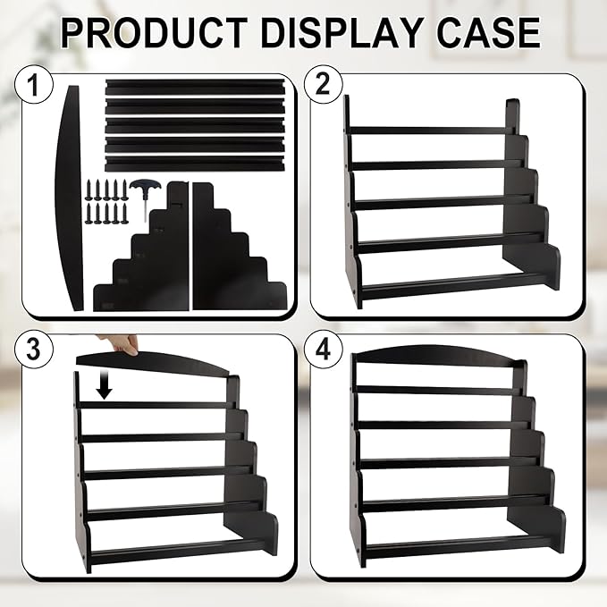 5-Tier Bamboo Trading Card Display Case, 35 pt Baseball Card Collection Stand, Sports Card Storage Holder,Card Game Collection (Black)