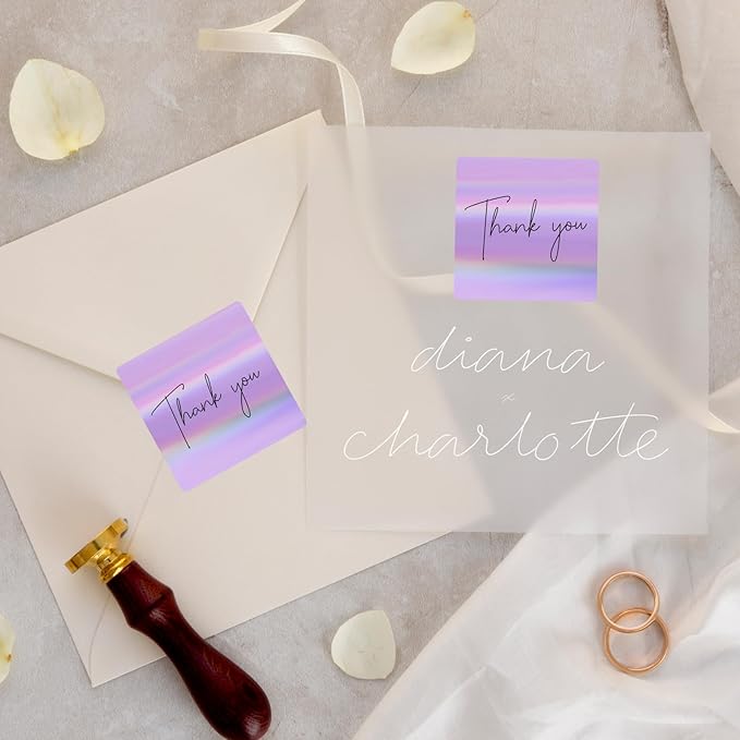 Holographic Square Thermal Labels Stickers 3" x 3", Direct Square Thermal Stickers Labels, Glitter Self-Adhesive Thermals Label for Small Business- Holographic Purple