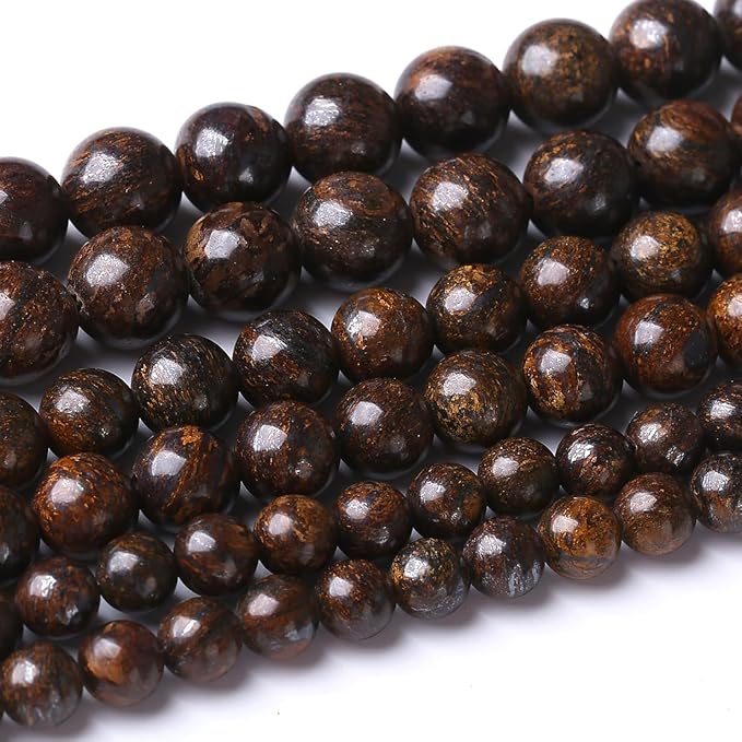 36PCS 10MM Natural Bronze Stone Beads Round Loose Stone Beads for Jewelry Making DIY Energy Stone Healing Power Bracelet 15"