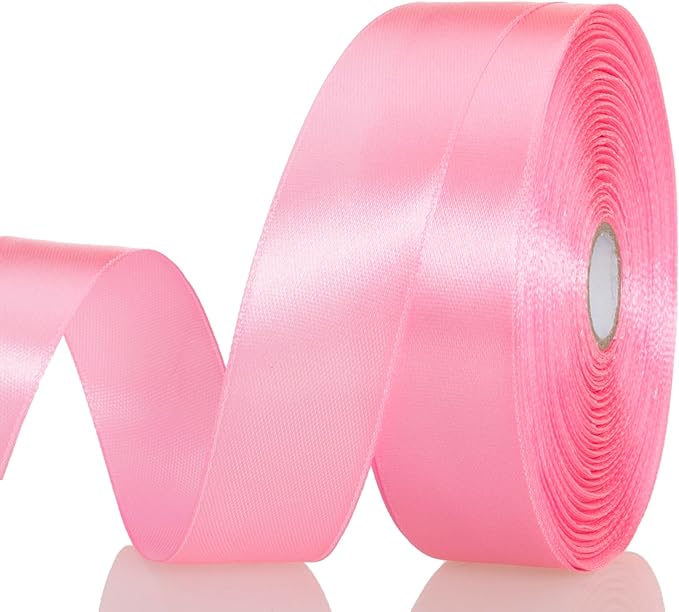 1 Inch Flamingo Pink Solid Satin Ribbon, 50 Yards Craft Fabric Ribbon for Gift Wrapping Floral Bouquets Wedding Party Decoration
