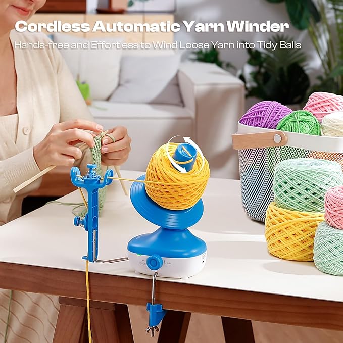 Caydo Electric Yarn Winder, Cordless Rechargeable Automatic Yarn Cake Winder, 2H Long Last Battery Effortless Yarn Winding, Wireless Yarn Spinner for Crocheting, Must-Have Tool for Yarn Enthusiast