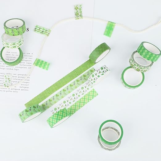 12 Rolls Greenery Washi Tape, Martini Bow Lemon Masking Tape, Checkered Martini Glass Decorative Sticker for Summer Party Afternoon Tea Scrapbook Journal DIY Craft Gift Wraps 16.4FT