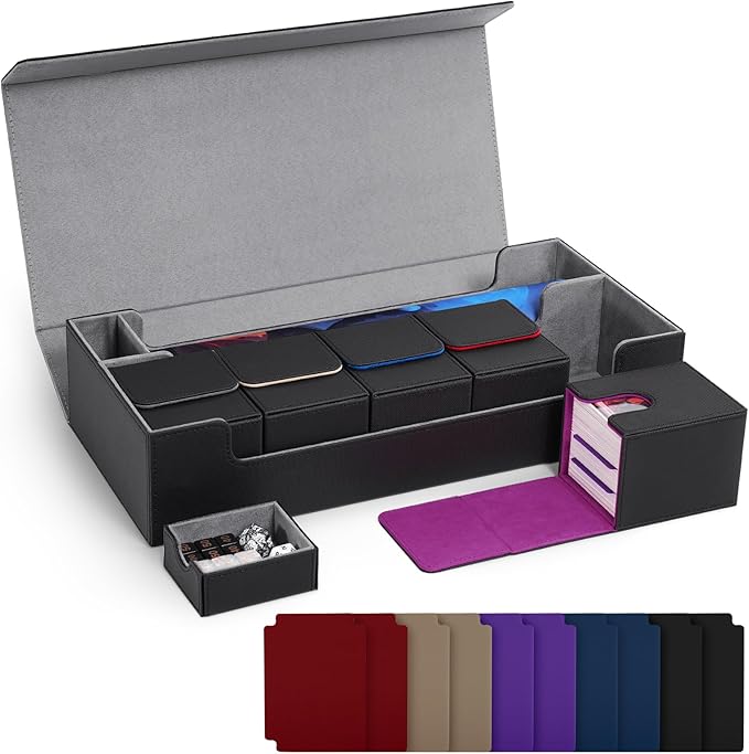 ZLCA Card Deck Box 6 In 1 with MTG Playmat,Large TCG Card Deck Case for Magic Yugioh Sports Cards(Black Kit)