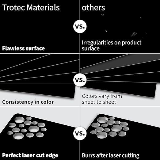 Trotec TroLase | 12"x12"x1/16", 8 Pcs | Black/Silver| 2 Ply | Modified Acrylic | Laser Engraving Double Color Plastic Sheet | Engraving Blanks for Laser, Saw, Guillotine | Made in USA