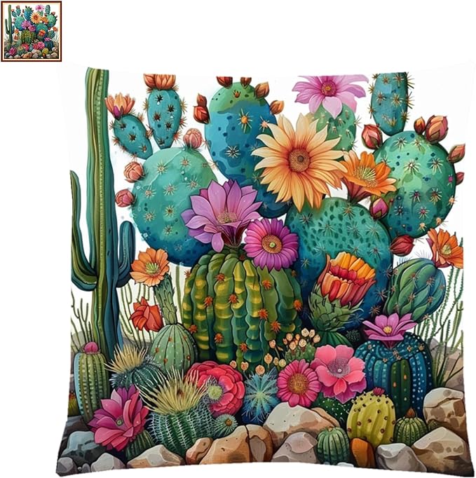 Fanxvivy Stamped Cross Stitch Kits for Adults Beginners Pillow Needlepoint Kit with Embroidery Pattern Needlework Kit Prestamped Stitches Kit 11CT Cross Stitching-Succulents 18x18 inch