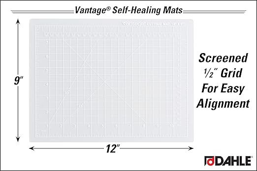 Dahle Vantage 10680 See-Through Premium Self-Healing Cutting Mat, 9"x12", 1/2" Grid, 5 Layers for Max Healing, Perfect for Crafts & Sewing, Clear