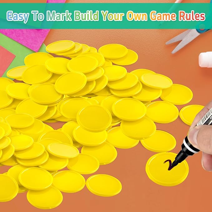Coopay 600 Pieces Plastic Poker Chips Learning Counters Disks Bingo Chip Counting Discs Markers for Math Practice and Poker Card Game Tokens, Teaching Rewards, 38 mm/ 1.5 Inches (Yellow)
