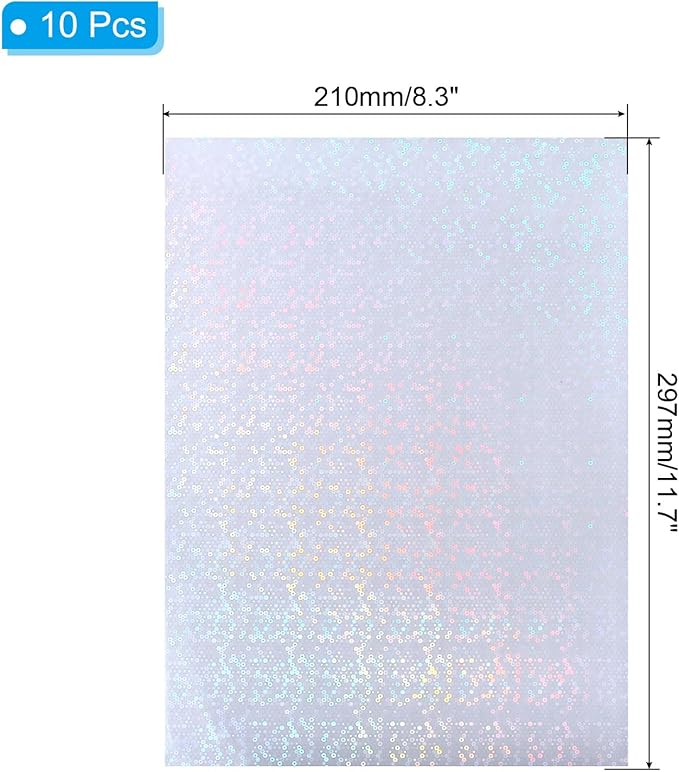 PATIKIL 11.7x8.3" Holographic Sticker Paper, 10Sheets A4 Polypropylene Self-adhesive Transparent Waterproof Laminate Overlay Film for Photo Cards Scrapbook Decorations, Circle