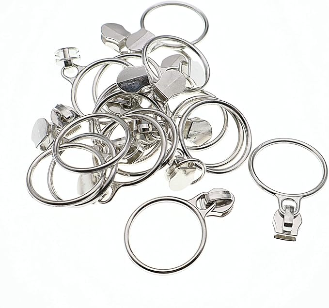 Leekayer #5 Silver Metallic Nylon Coil Zippers by The Yard Bulk 10 Yards White Zipper Tape with 25pcs Silver Ring Pull Sliders for DIY Sewing Tailor Craft Bag(White)