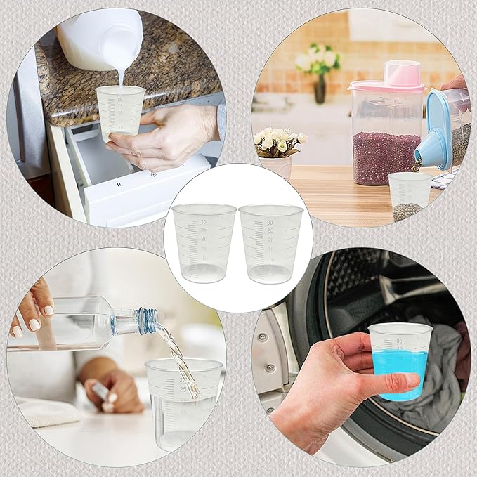 300 Pack 1oz/30ml Plastic Graduated Cups Transparent Scale Cups with 300 Pack Wooden Stirring Sticks for Mixing Paint, Stain, Epoxy, Resin