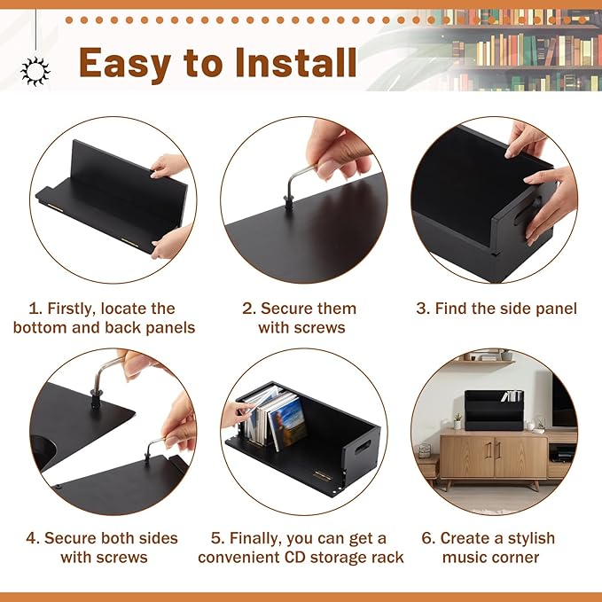 4 Set Wooden CD Storage Box Holder Shelf Cassette Tape Display Racks with Carrying Handles, Organizer Shelf for Movie Cases, DVDs, Each Set Can Store up to 36 Pcs CDs (Black)