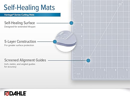 Dahle Vantage 10682 See-Through Premium Self-Healing Cutting Mat, 18"x24", 1/2" Grid, 5 Layers for Max Healing, Perfect for Crafts & Sewing, Clear