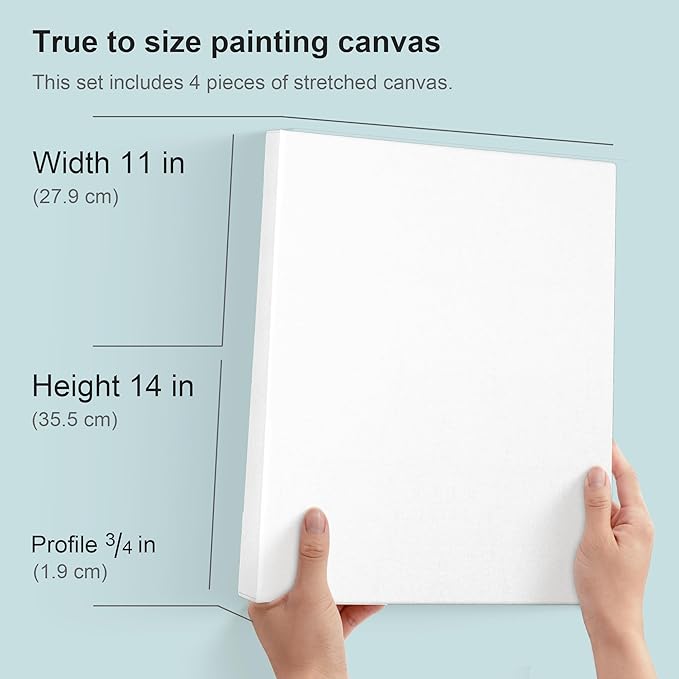 PHOENIX 11x14 Inch 4 Pack Artist Canvas - Stretched Canvases for Painting - 3/4 Inch Profile, 100% Cotton 11 Oz. Gesso Primed White Blank Professional Canvas Oil & Acrylic Paints