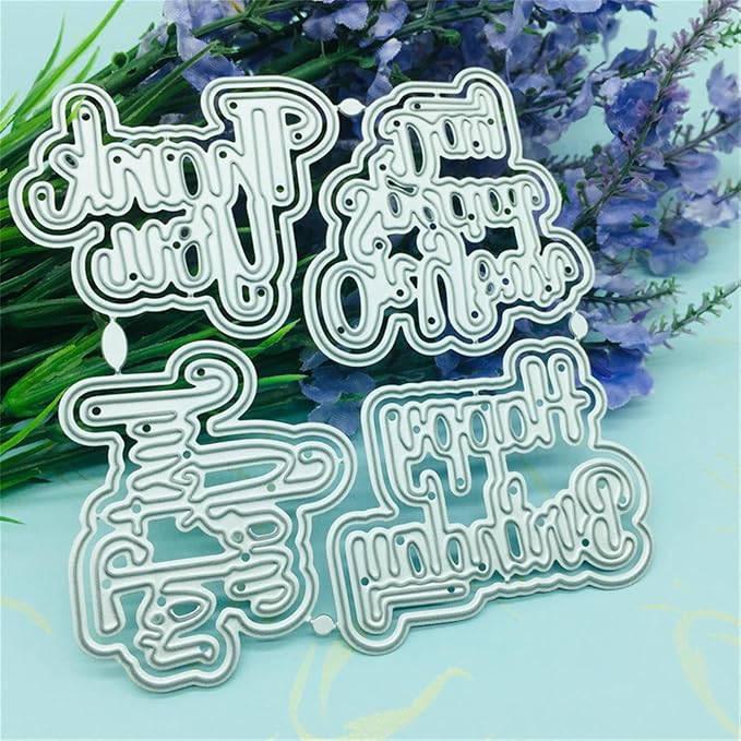 Cutting Dies Metal Stencils Scrapbooking Tools Happy Birthday Thankyou DIY Embossing Template for Paper Card Making Album Arts Crafts Supplies (English words-10.1x10.1cm)