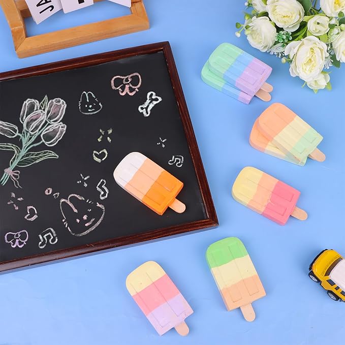 36Pcs Ice Cream Sidewalk Chalk Set Washable Sidewalk Chalks Kids Ch-alk Multicolor Ch-alk Side-walk Cha-lk Party Pack Jumbo Street Cha-lk for School Outdoor Art Play Paint on Chal-kboard