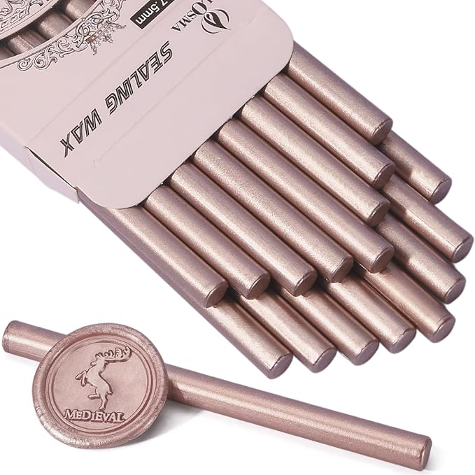 TELOSMA 16 Pcs Champagne Mini Wax Seal Sticks, Ideal for Making Wedding Invitations, Wine Packages, Cards & Gift Boxes Wax Seals
