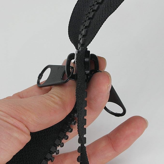 Leekayer 1PCS #10 84 Inch Heavy Duty Zippers for Sewing Separating Large Plastic Zippers Black Tape with Double Pull Tab Slider, Sleeping Bag, Boat, Canvas, Cover, Trampoline, Dog Bed,Tent (84" 1pcs)