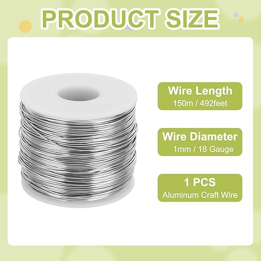 MECCANIXITY 18 Gauge Anodized Aluminum Craft Wire Bendable Bonsai Training Wire 492 Feet 1mm for Sculpting Crafts Wreath Floral Beading Jewelry Making, Silver Tone