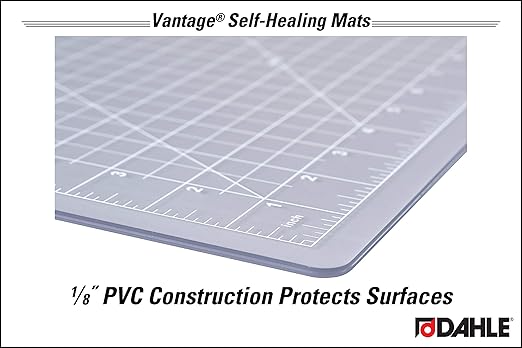 Dahle Vantage 10681 See-Through Premium Self-Healing Cutting Mat, 12"x18", 1/2" Grid, 5 Layers for Max Healing, Perfect for Crafts & Sewing, Clear