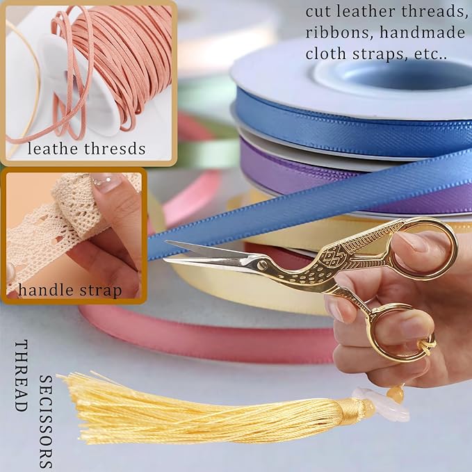 BIHRTC 4.5Inch Bird Sewing Scissors Craft Threading Scissors with Leather Cover Tassel Stainless Steel Scissor for Embroidery Sewing Crafting Needlework DIY Artwork Housework