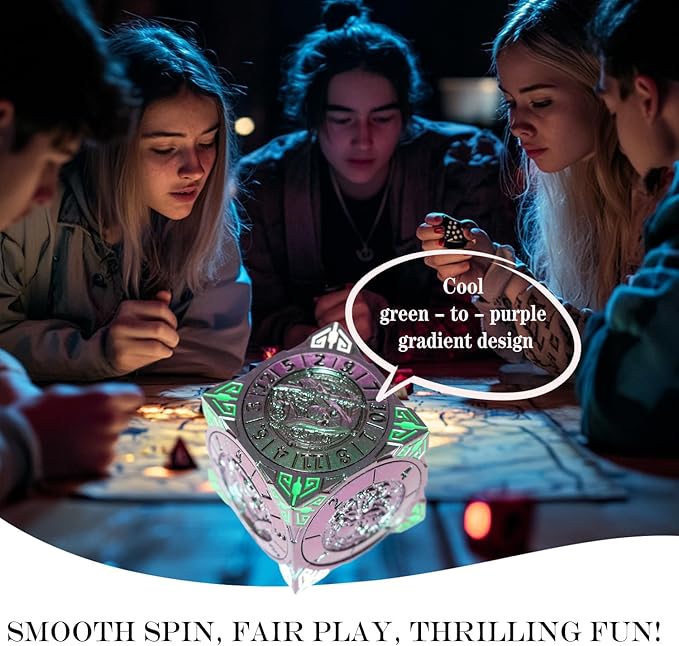 6 Sided Spinner DND Dice - Metal D4 D6 D8 D10 D10% D12 D20 All in One D&D Set - Cool Role Playing Gifts for Dungeons and Dragons TRPG MTG Games Lover Players Purple