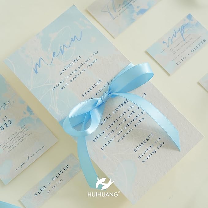 HUIHUANG Blue Satin Ribbon 1/2 inch X 50 Yards Continuous, Baby Blue Double-Faced Satin Ribbon for Gift Wrapping, Bows, DIY Crafts, Flower Bouquet, Baby Shower Wedding Decor