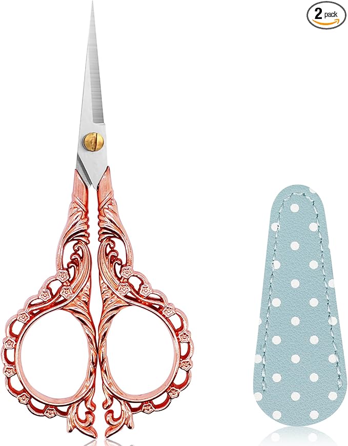 BIHRTC Little Embroidery Scissors 4.5Inch with Artificial Leather Cover Stainless Steel Sharp Straight Tip Scissors for Needlework Artwork Purpose Detail Thread Craft Household DIY Art Work
