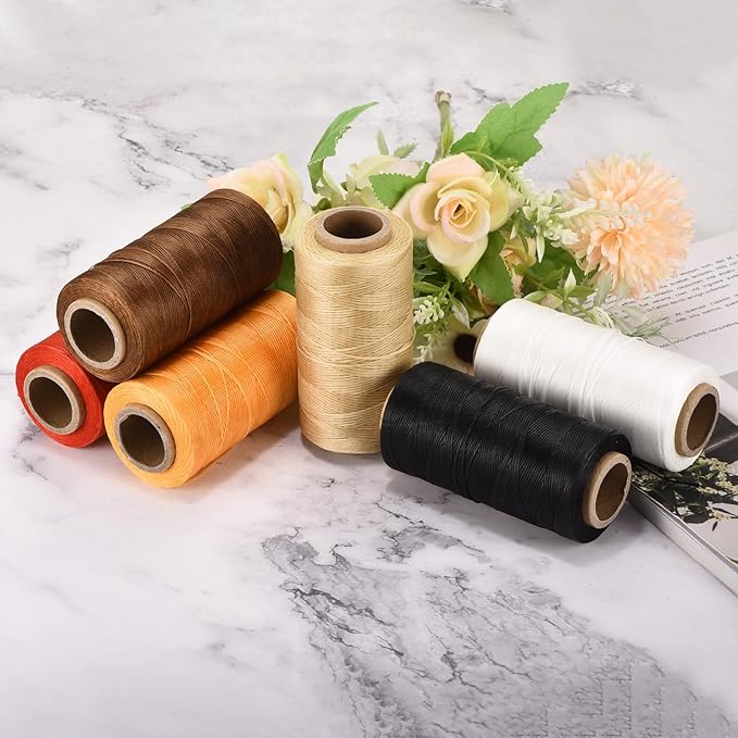 MECCANIXITY Waxed Thread,284 Yard 0.8mm 150D Flat Wax Thread Polyester Waxed String for Leather Sewing Hand Weaving Book Binding Home Decoration, Black