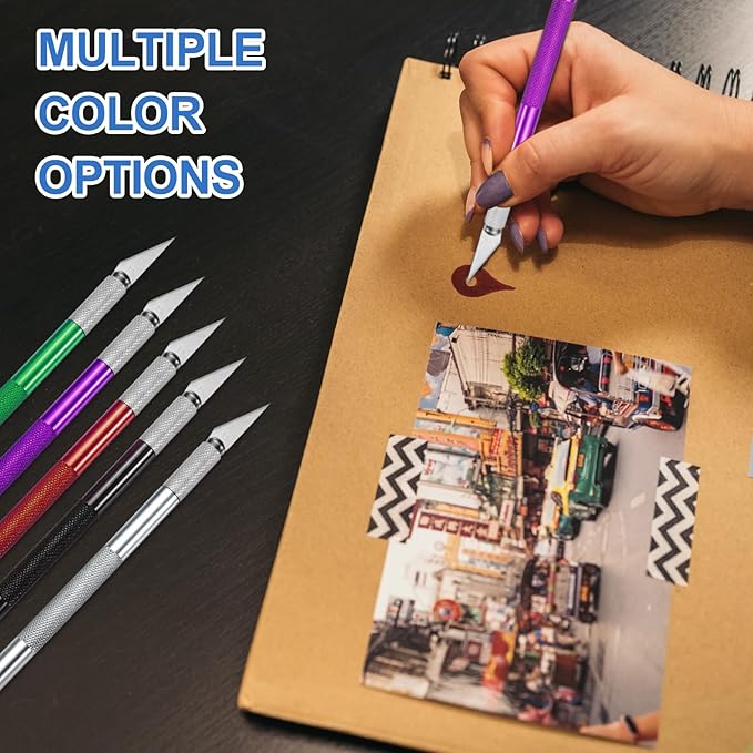 MECCANIXITY 4 Pcs Exacto Knife, Craft Hobby Knife with 40 Exacto Blades(#11) Profession Craft Knives for Crafting, Modeling, Scrapbooking (Purple)