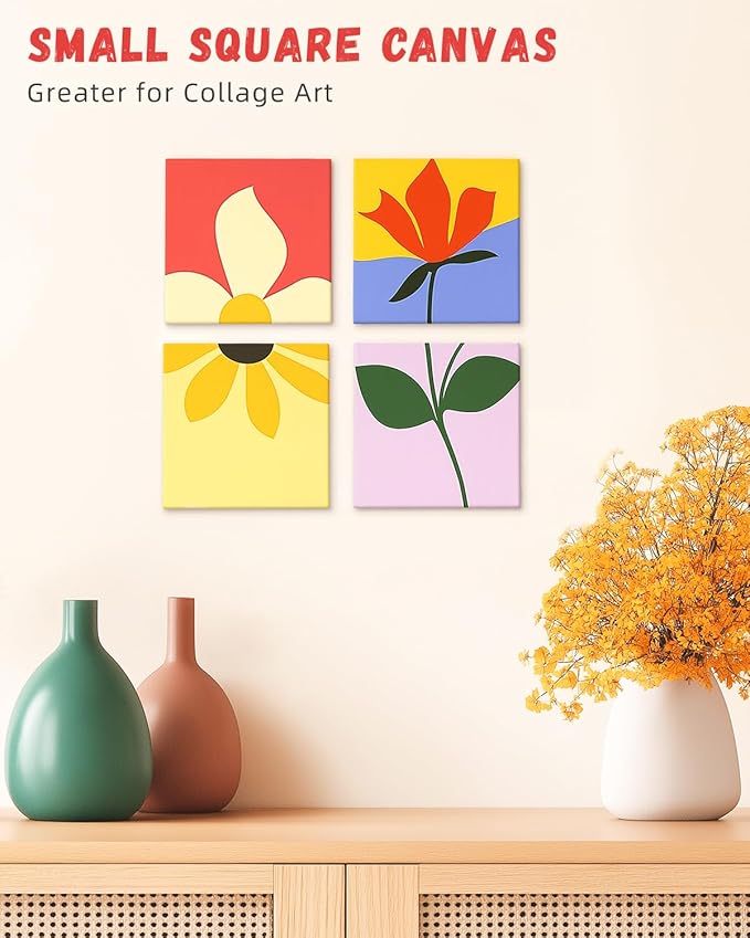 Simetufy Mini Canvas Boards for Painting 12 Pack 4x4inch, White Blank Paint Canvas Panels 100% Cotton Primed Acid Free for Oil, Watercolor, Acrylic, Gouache
