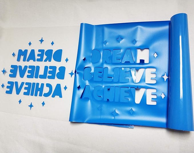Guangyintong Lake Blue Heat Transfer Vinyl HTV Rolls, 12" x 8ft, 1 Roll, Iron On Vinyl for T-Shirts, Glossy Surface, Easy to Cut & Weed
