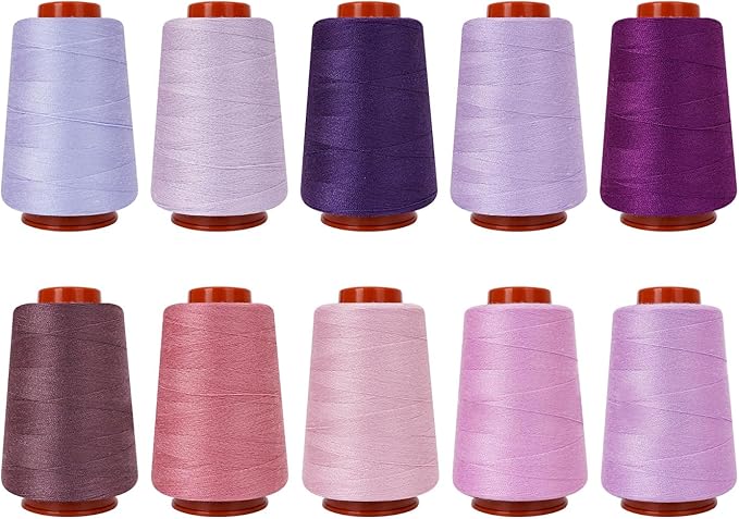10 Pcs Sewing Thread, All Purpose Sewing Thread,40 wt, Assorted Colors Each 800 Yards of Polyester Threads for Sewing Machine, Hand Stitching, Quilting, Serger (Purple Color System)