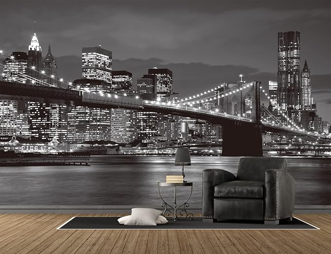 Brooklyn Bridge and New York City Wall Murals Large Photo Wallpaper Murals for Wall Living Room Bedroom Dining Room(Not Self-Adhesive) 151inchx105inch (385x268cm)