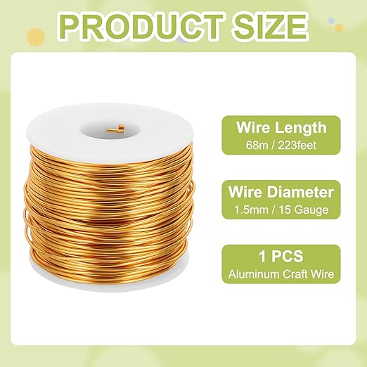 MECCANIXITY 15 Gauge Anodized Aluminum Craft Wire Bendable Bonsai Training Wire 223 Feet 1.5mm for Sculpting Crafts Wreath Floral Beading Jewelry Making, Yellow